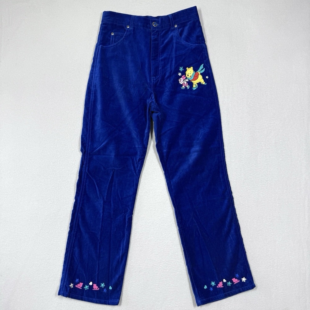 Vintage 90s Winnie The Pooh Pants Girls 14 Embroidered Velvet Skating Piglet